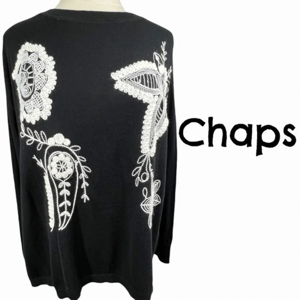 Chaps Ralph Lauren black and white sweater with paisley floral embroidery Large - Picture 4 of 11